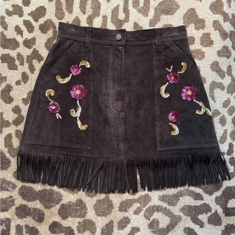 Western Suede Fringe Skirt